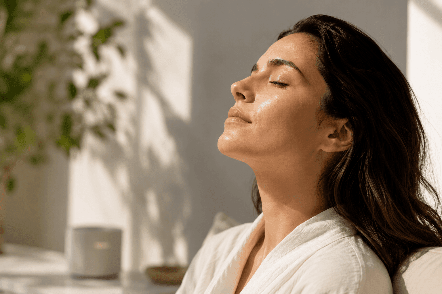 Close-up portrait evoking calm, human-centred care